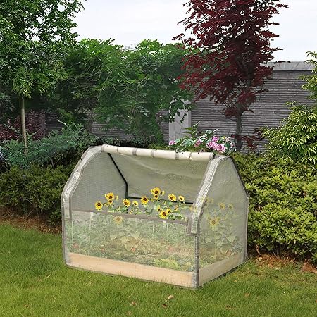 Amazon Com Pe Greenhouse Cover Wooden Raised Elevated Garden Bed Planter Box For Vegetables Flower Fruits Herb Grow Heavy Duty Natural Cedar Wood Frame Gardening Planting Bed Easy Assembly 45 X 35 X 35 Garden
