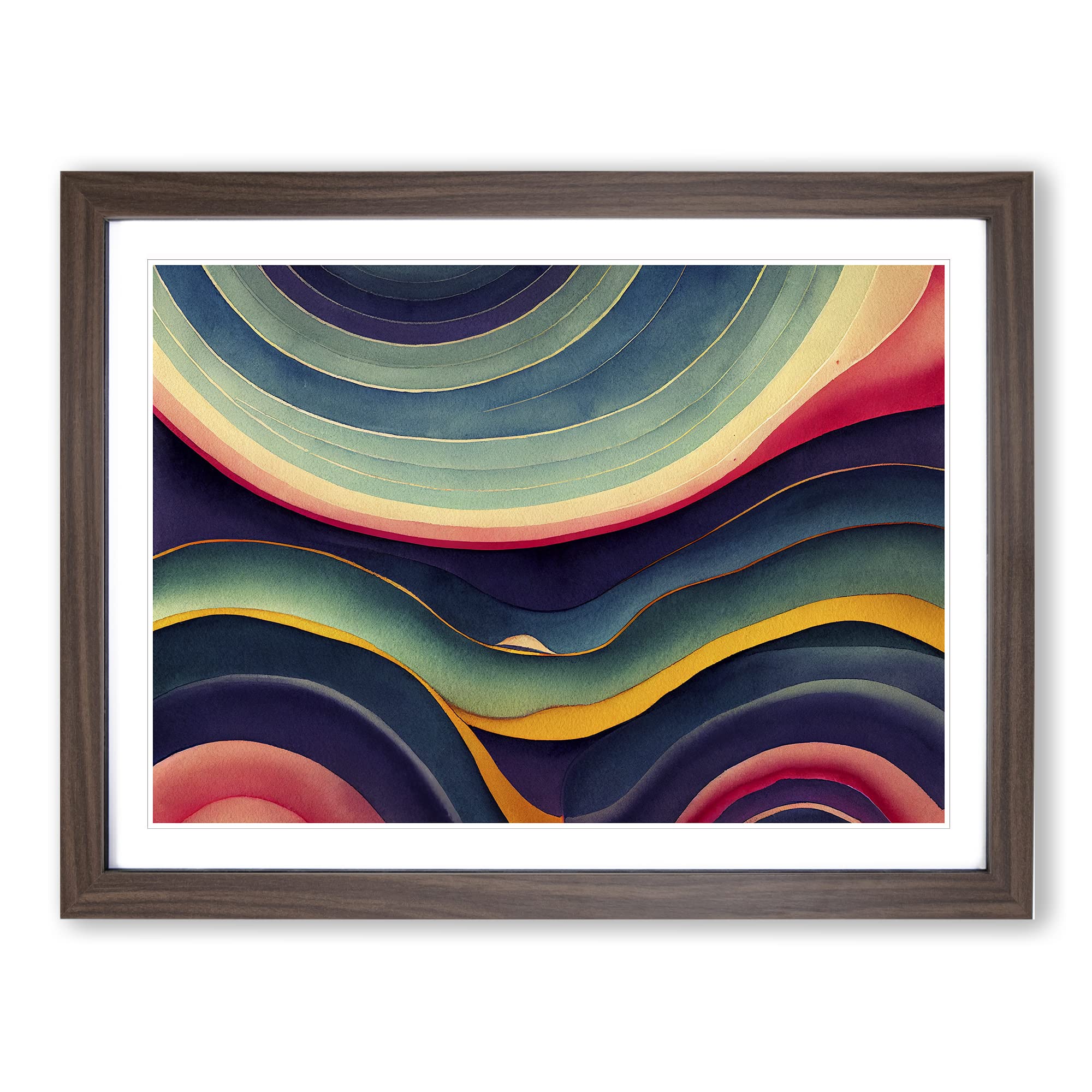 Watercolour Soundwave Art Vol.2 Abstract Framed Print | A4 Walnut Framed Wall Art | Ready to Hang | Abstract Historical Picture | Living Room Bedroom Lounge Office
