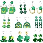St Patricks Day Earrings, 9 Pairs Green Earrings with Shamrock and Irish Hat Designs for Women, Festive Stud and Dangle Earrings Set for St. Patrick's Day Accessories and Gifts