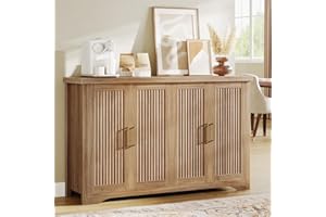 Memobarco Fluted Buffet Cabinet with Storage Accent Sideboard,Modern Credenza with 4 Doors & Adjustable Shelves,Wood Coffee Bar Table Console for Dining Room Kitchen Living Room Entryway,Natural Oak
