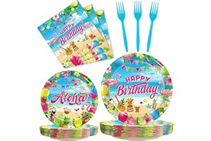 Kepeel 96 Pcs Hawaiian Aloha Party Decorations Supplies, Luau Tropical Birthday Party Plates Summer Beach Holiday Party Paper Plates Napkins Tableware Disposable Dinnerware Set , Serves 24
