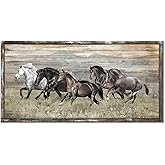 Horse Pictures Wall Art Framed Running Horses Handcrafts Rustic Sturdy Framed Artwork living room Textured wall art(40"20")