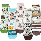EAYORTOU Cute Novelty Socks for Women Girl Fun Frilly Animal Cat Cow Capybara Bows Casual Cotton Crew Sock Stripes Polka Dots
