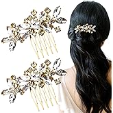 2PCS Gold Rhinestone Hair Combs, Clear Crystals Wedding Metal Hair Combs, Sparkly Crystal Bridal Hair Accessories for Bridesmaids Women Girls