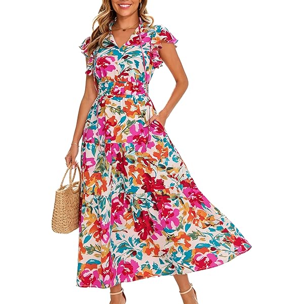 mac duggal ruffle sleeve v neck tiered chiffon maxi dress Mac Duggal Ruffle-Sleeve V-Neck Tiered Chiffon Maxi Dress