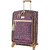 Steve Madden Designer Luggage Collection - Expandable 24 Inch Softside Bag - Durable Mid-sized Lightweight Checked Suitcase with 4-Rolling Spinner Wheels (Dark Purple)