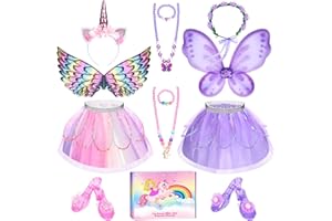 TSDATOWR Unicorn & Flower Princess Dress Up Clothes Set for Girls - Tutu, Wings, Shoes, Jewelry, Headband & Play Toys Gift Set for Toddlers