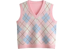 Hyipels Women's Sweater Vest,Y2K Sleeveless Pattern Preppy Style Knitted Crop Tank Top for Girl