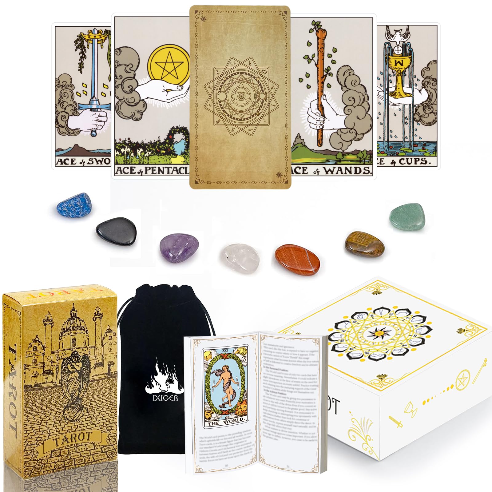 IXIGER Tarot Deck With Guide Book for Beginners and Expert Readers - Standard Size 4.75" x 2.76", 78 Classic Cards (Yellow Angel Gift Box)