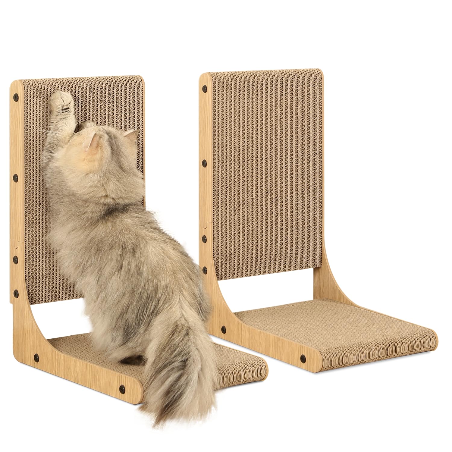 Photo 1 of Zakkart 2-Pack Cat Scratching Board, 19.7'' Tall Cardboard L Shape Vertical Cat Scratchers for Indoor Cats, Cat Scratching Post for Wall and Couch, Medium