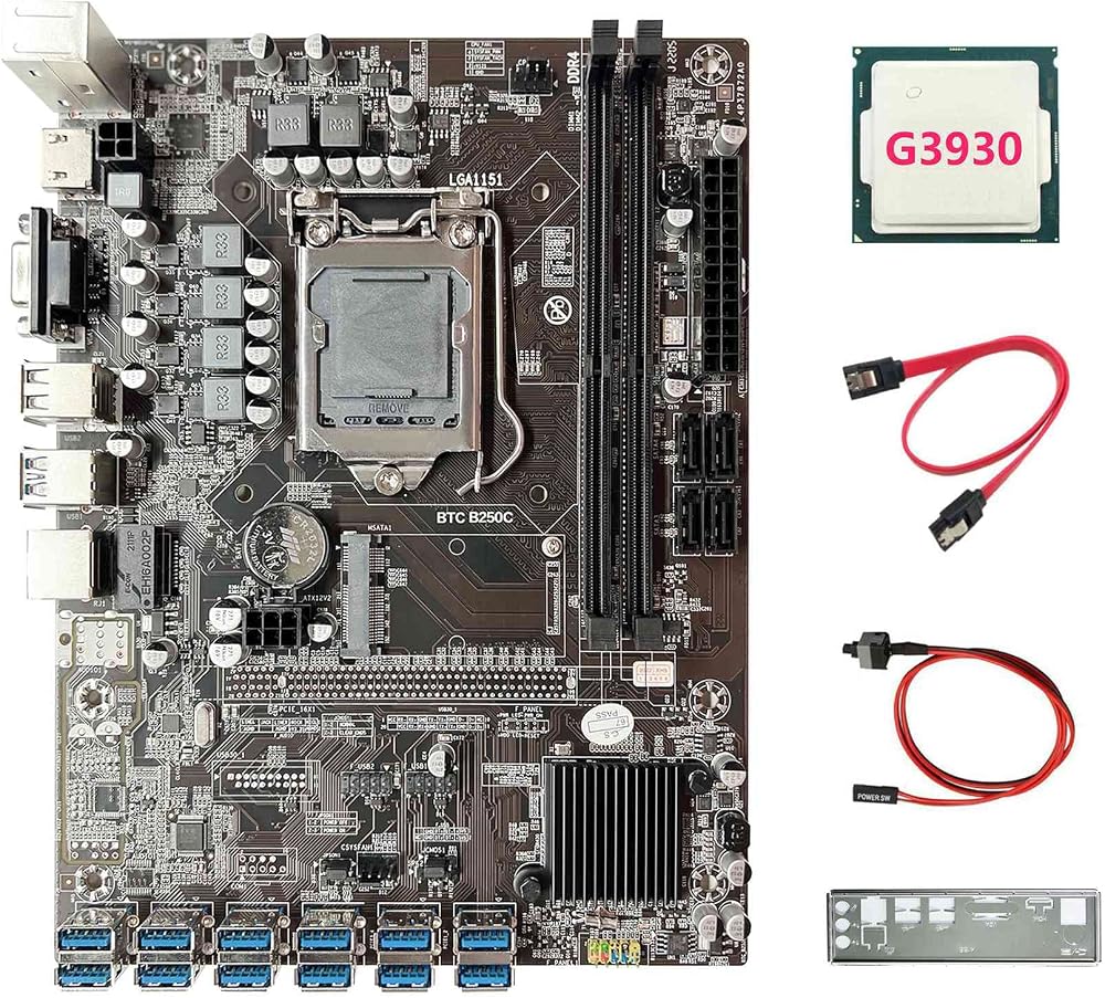 Lodokdre B250C ETH Miner Motherboard G3930 CPU 12 USB3.0 LGA1151