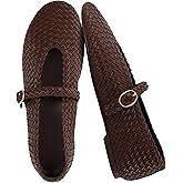 CUSHIONAIRE Bistro Mary Jane Flats for Women, Woven Ballet Flats Shoes with Strap and Memory Foam for All-Day Comfort