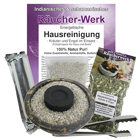 Räucherset 6-tlg Energetische Hausreinigung KRÄUTER & ENGEL zum RÄUCHERN + AUSRÄUCHERN von Haus & Wohnung | Räucherschale + R