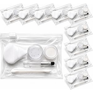 OR KO Makeup Touch-Up Travel Kit, 10-Piece Beauty Organizer with Refillable Cosmetic Jars, Applicators & Clear Zipper Bags fo
