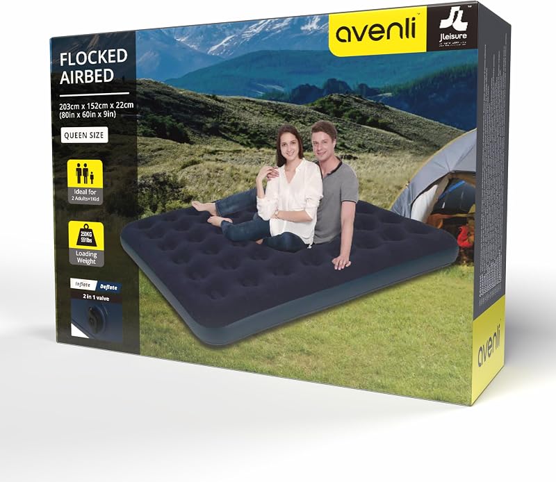 Matelas gonflable 203 x 152 x 22 cm - Lit d'appoint confortable ou matelas de camping - Surface robuste et douce - Peu encombrant et polyvalent - Idéal pour la maison et les déplacements