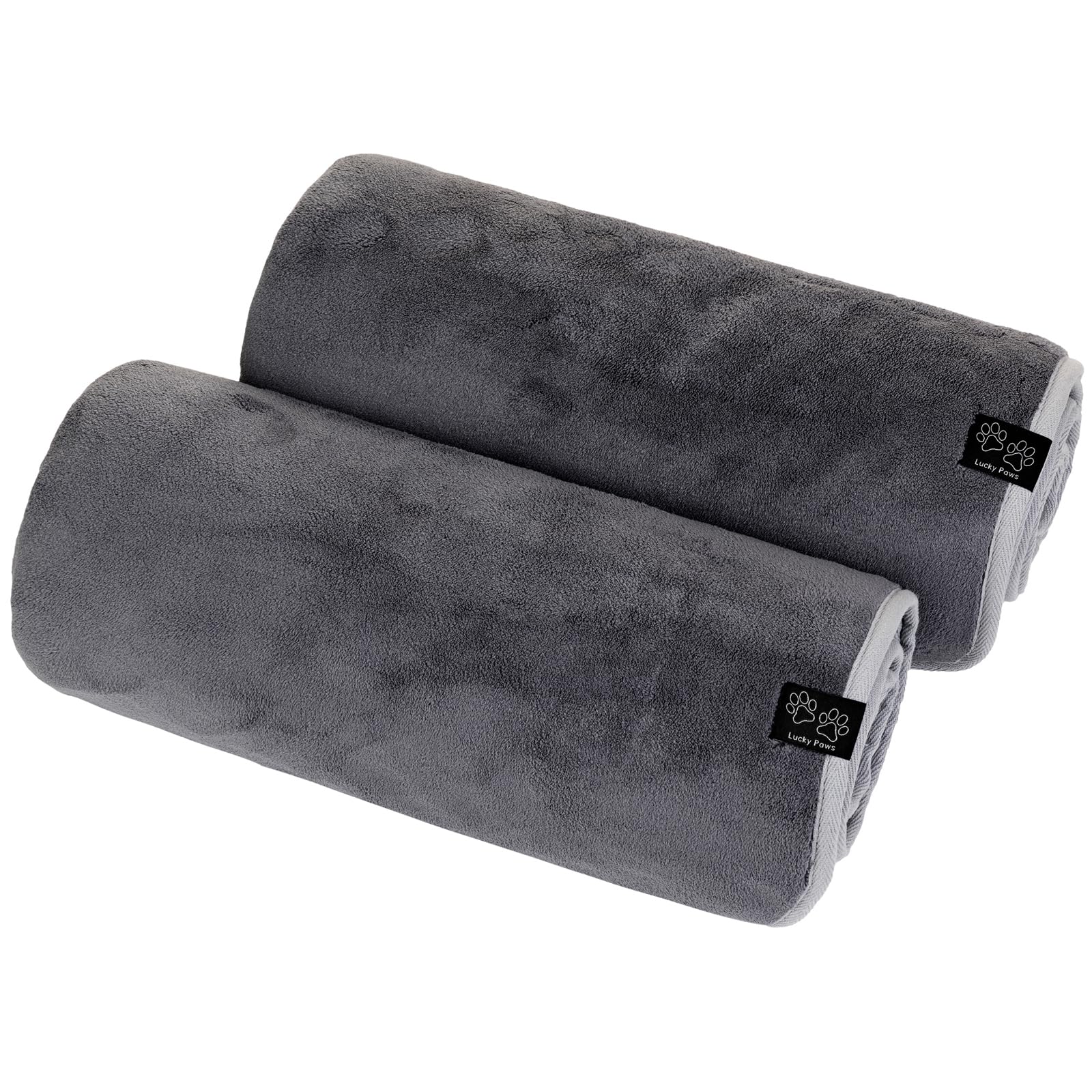 Lucky Paws® UK Dog Towel – Luxuriously Thick 600gsm, 140x80cm Extra Large Towel for Drying Dogs – Extremely Absorbent, Fast Drying, Ultra Soft (Pack of 2, Grey)