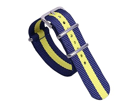 16mm Dark Blue/Yellow Premium Breathable NATO Style Super Exotic Nylon Womens Wrist Watch Band Wristband