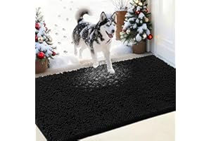 IM HOME Chenille Absorbent Outdoor Doormat 36" x 24", Washable Muddy Door Mats for Dog Non Slip Indoor Doormat Dog Mat for Muddy Paw Front Inside Doormats for Entryway Black