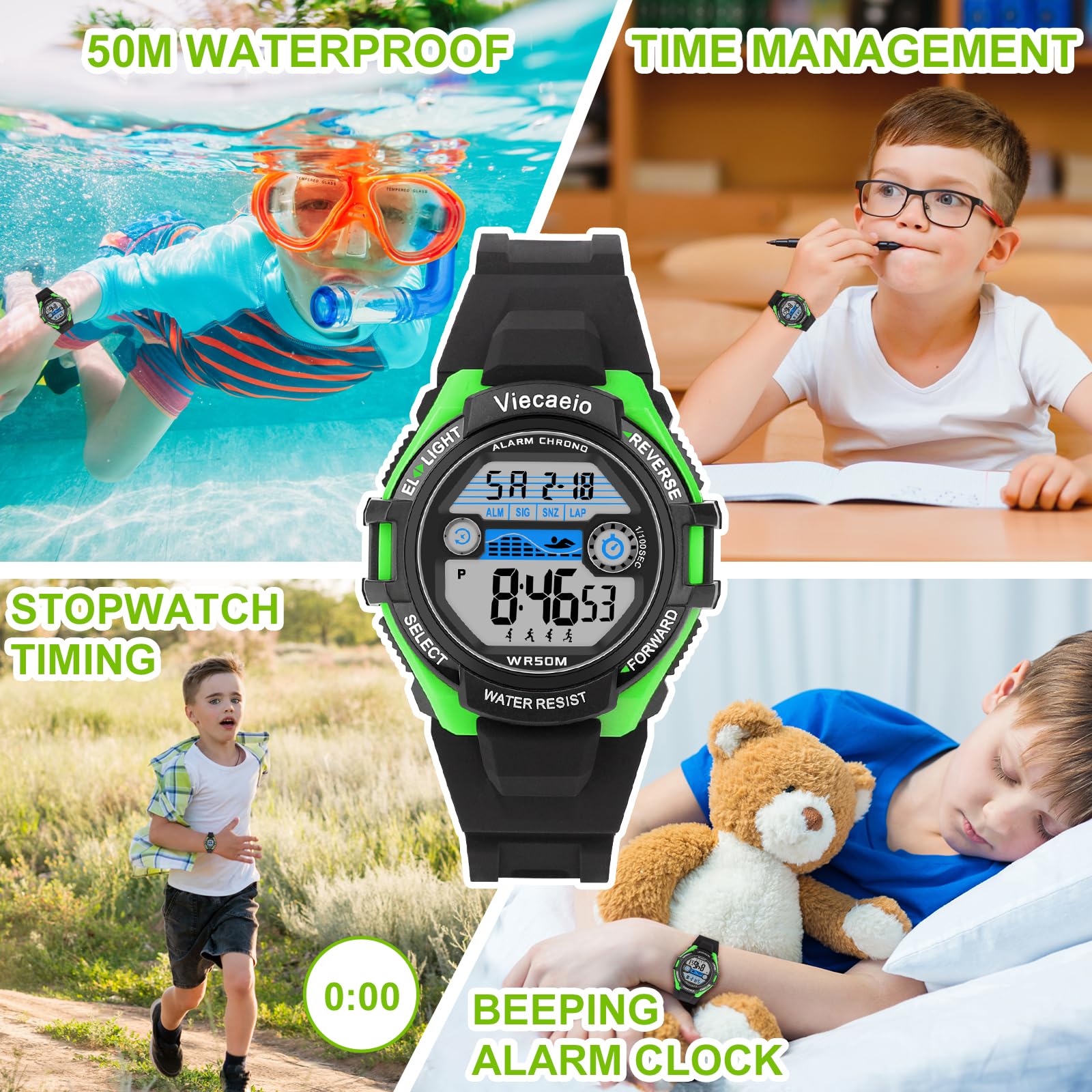 Viecaeio Kids Digital Watch for Boys Girls, Waterproof LED Colorful Lights Sports Watch Suitable for 5-17 Years Old Teenagers (with Gift Box)