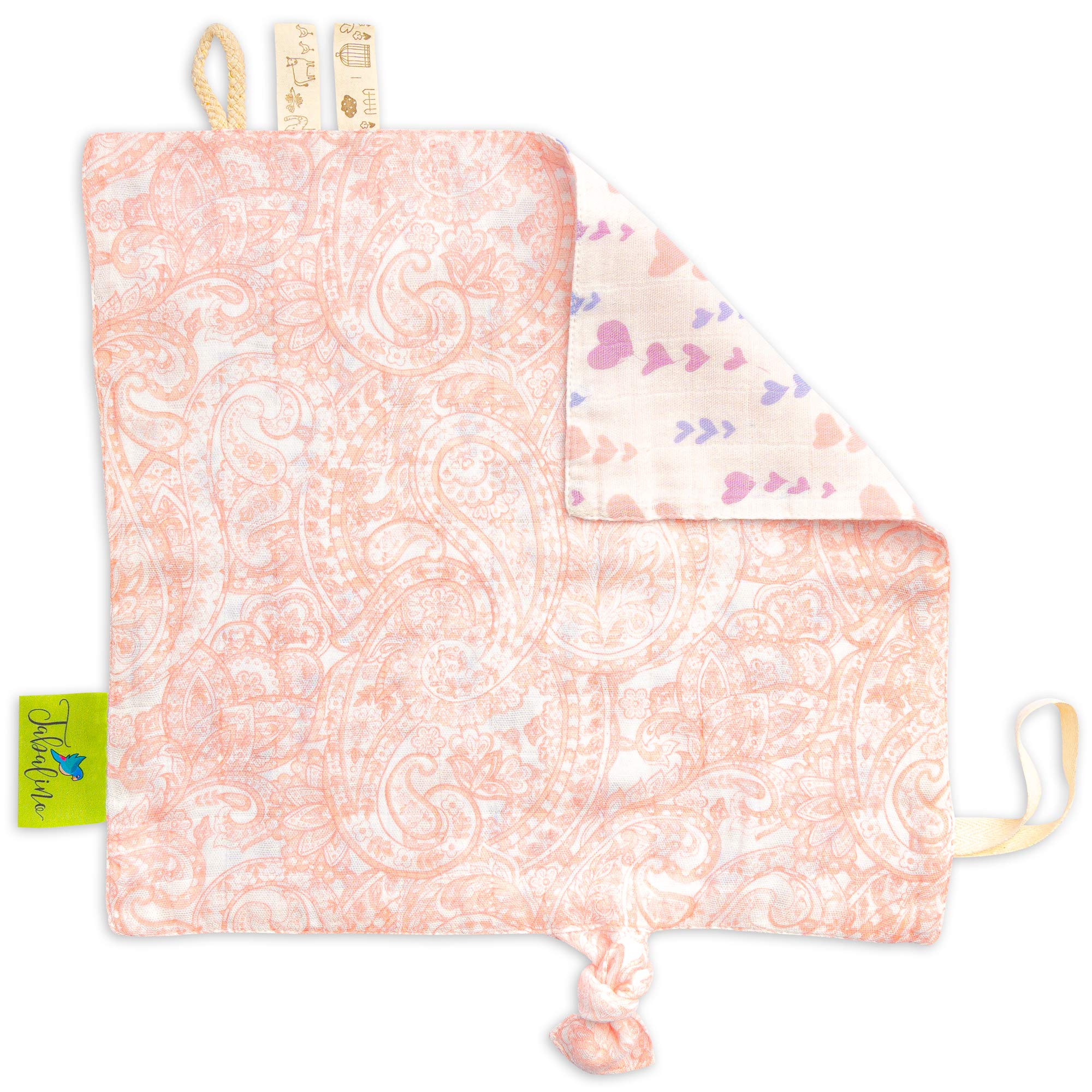 Tabalino Soft Comfort Blanket for Baby Stuff, Baby to Cuddle and Fall Asleep, Approx. 28 x 28 cm, from 0 Months, Gift Birth, Boys and Girls, Blue and Pink (Paisley) — image 1