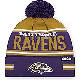 FOCO NFL Team Logo Big Wordmark Stripe Pom Beanie Hat