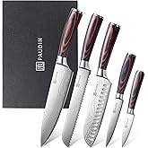 PAUDIN Knife Set, 5PCS Kitchen Knife Set without Block, Stainless Steel Chef Knife Set with Sheath & Pakkawood Handle, Professional Kitchen Gift Sets for Cooking Lovers