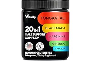 VitaUp Tongkat Ali for Men 20 in 1 with Astragalus - USA Made Mens Supplement Complex with Black Maca Root, L-Arginine, Ginseng, Calcium, Astragalus for Normal Strength & Endurance Support - 90 Caps