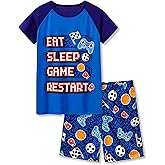 Tebbis 2-Piece Cozy Pajamas For Little/Big Boys Gamer Yellow Short Sleeves Cool PJs Set Kid Size 6-18