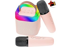 BESTFIRE Mini Karaoke Machine for Kids Adults, Portable Bluetooth Karaoke Speaker with 2 Wireless Mics & Light, Kids Karaoke Machine for Girls, Toddler Karaoke System for Party (Pink)