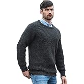 Aran Crafts Men's Fisherman Irish Rib Crew Neck Wool Sweater (100% Pure Wool)