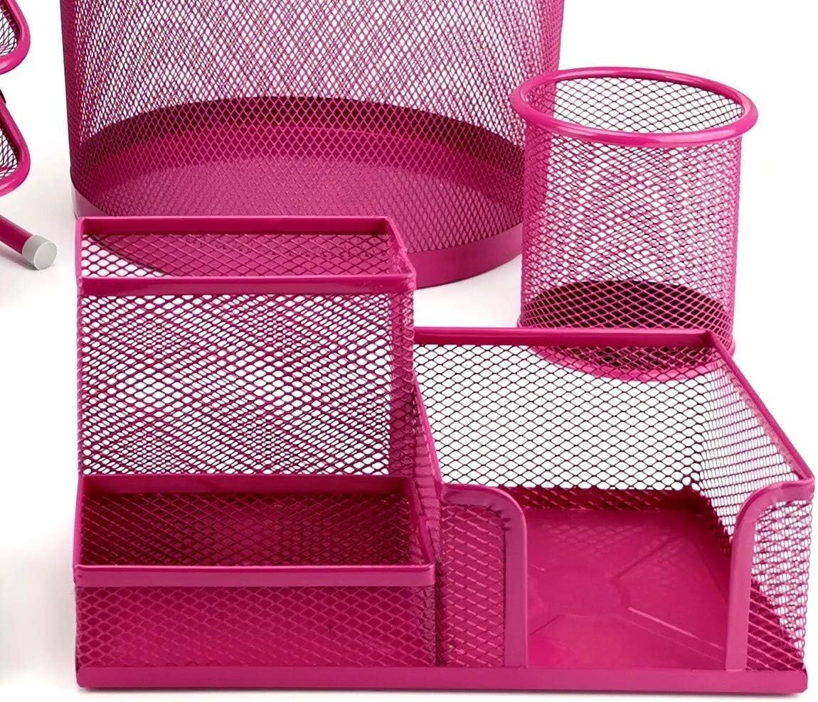 Leviatan Metal Desk Organizer - Office Pen Holder with Mesh Note Holder 205 x 103 x 98 mm, Pink - Image 5