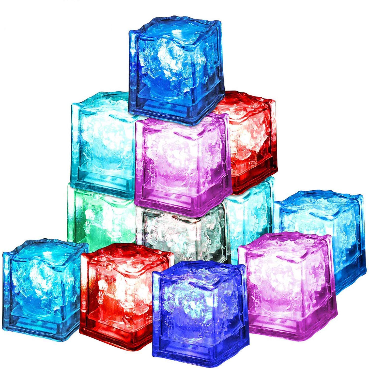 XLKJ Luminous ice, 12 Pieces Multi-Coloured LED Ice Cube for Bars, Weddings, etc