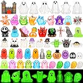 78Pcs Halloween Luminous Mini Resin Figures 78Style Small Figurines | Halloween Miniatures Little Ghost Pumpkin Raven Figures to Hide Glow In The Dark for DIY Crafts Fairy Garden Dollhouse Decor