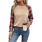 SOLY HUX Women's Plaid Sweatshirt Long Sleeve Crew Neck Casual Pullover Fall Tops