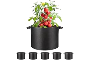 Simple Deluxe Grow Bags 5 Gallon 5 Pack Planter Pots with Handles, Thickened Nonwoven Fabric Aeration Cloth Bag, Heavy Duty Gardening for Tomoato, Potato, Vegetable, Herbs and Flowers, Black