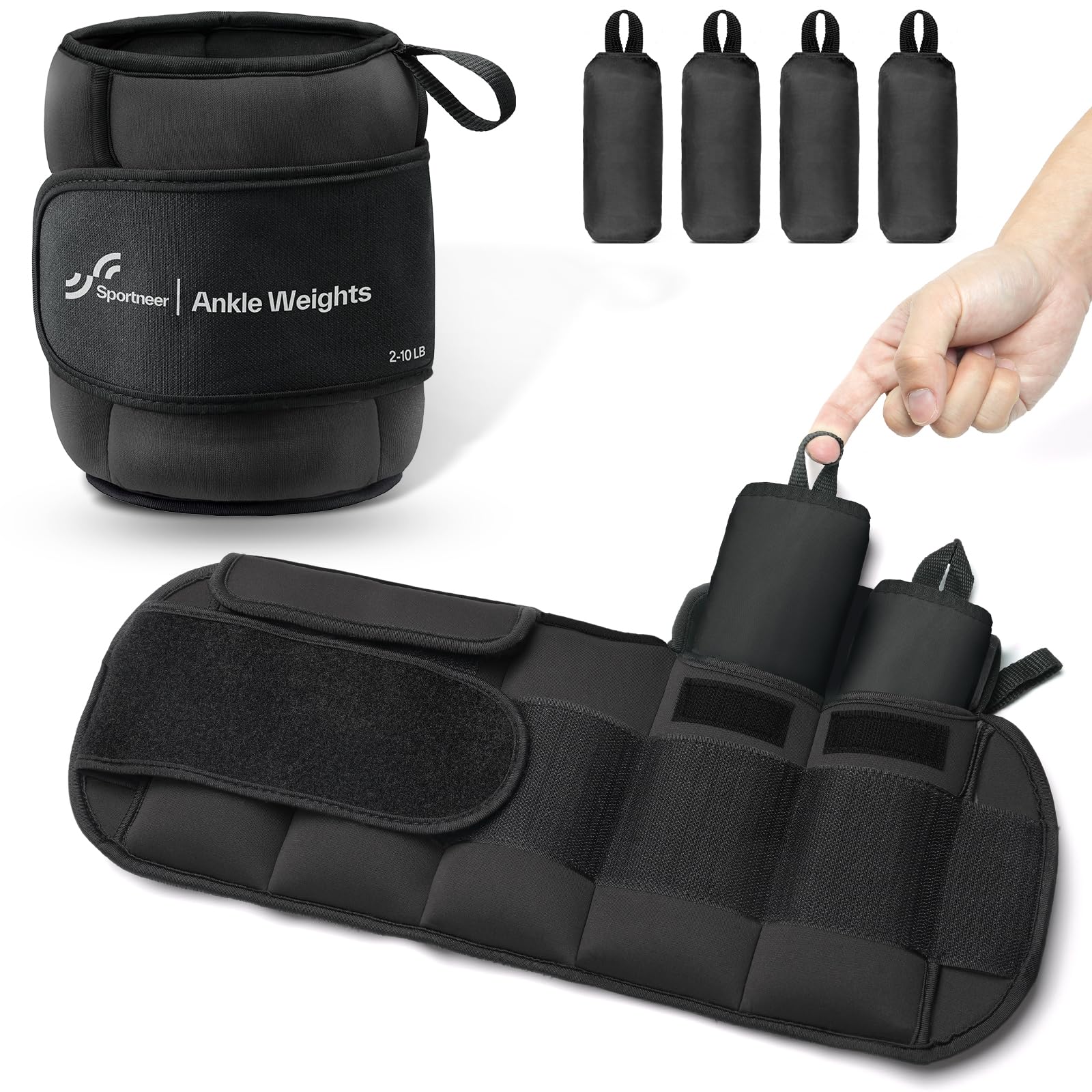 Sportneer Weight Cuffs, Adjustable Weights for Legs and Arms Ankle Weights Set, Weight Cuffs Foot with Adjustable Straps, 0.9-4.5 kg (per Ankle) / 1.8 kg - 9 kg (per Pair)