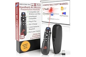 PR-820 Wireless Presentation Clicker with Air Mouse, PowerPoint Clicker with Laser Pointer, Remote for Slideshows, Google Sli