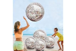 TURNMEON 5 Pack Sequins Beach Ball Jumbo Pool Toys Balls 16 Inch 24 Inch Giant Confetti Glitters Inflatable Clear Beach Ball Swimming Pool Water Beach Toys Outdoor Summer Party Favors for Kids Adults