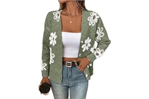 SHENHE Women's Floral Cardigan Sweater Open Front Long Sleeve Button Down Knit Sweater Outerwear