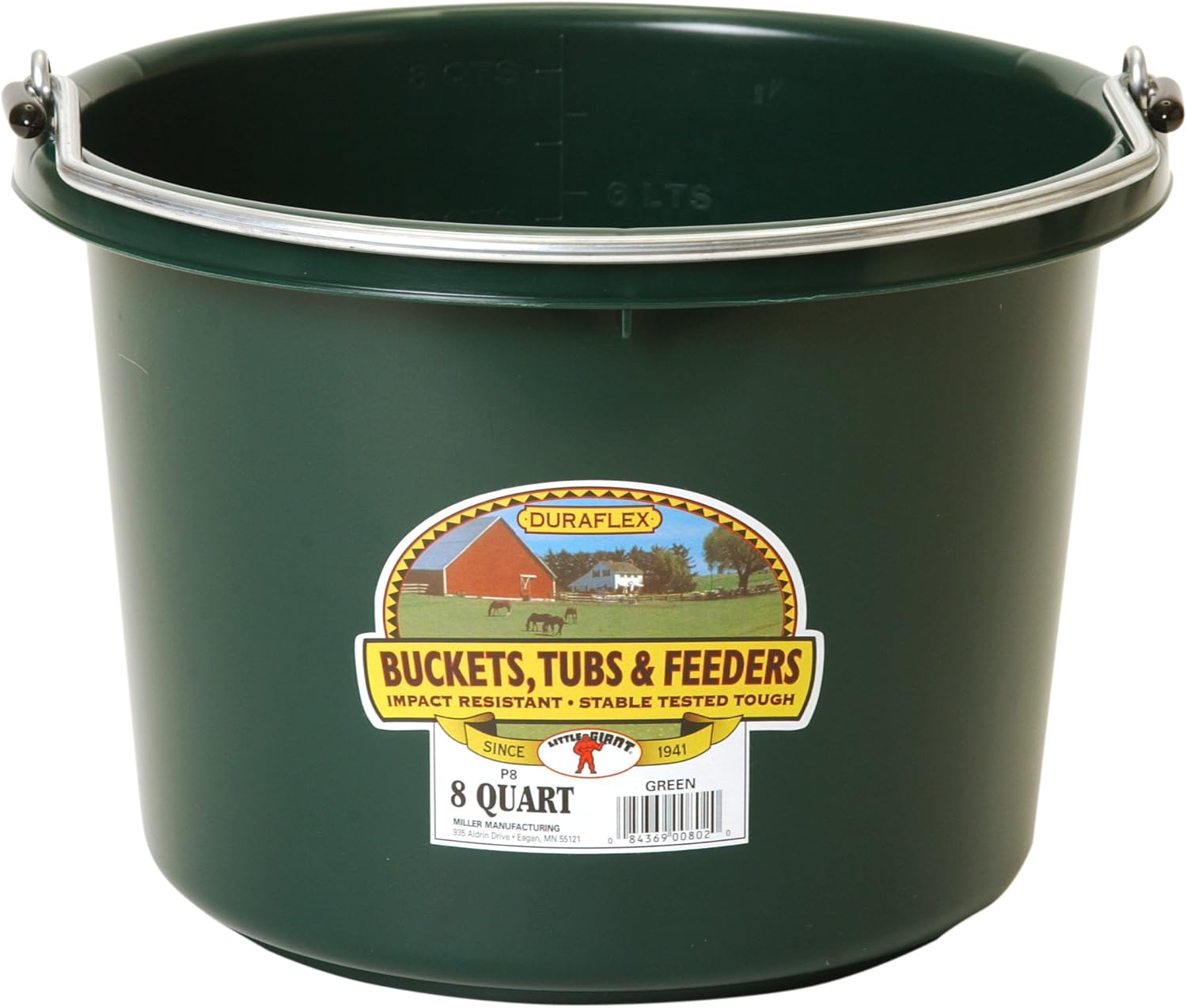 Miller Manufacturing P8GREEN Plastic Round Back Bucket for