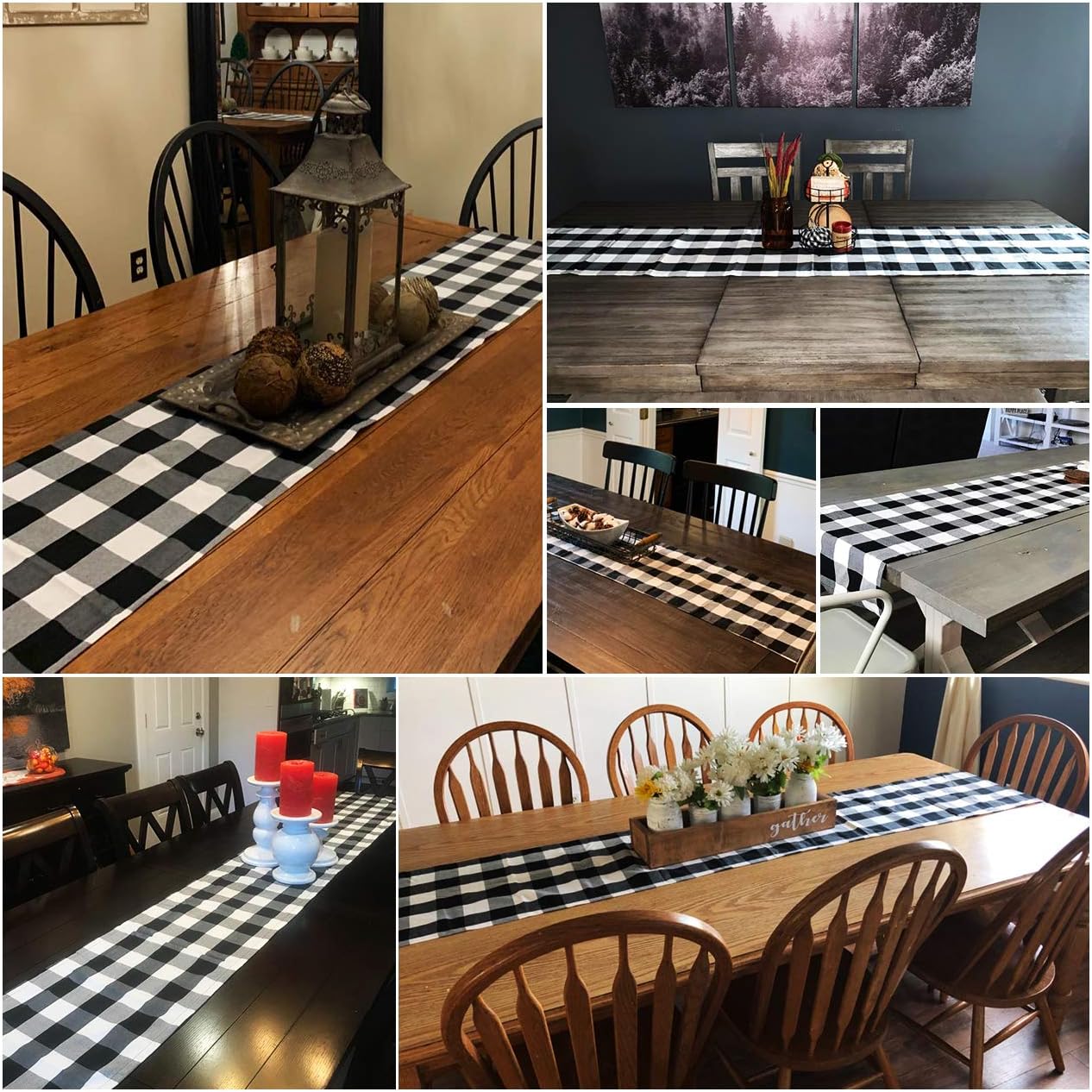 Syntus 14 x 108 inch Buffalo Check Table Runner Cotton-Polyester Blend Handmade Black and White Plaid for Family Dinner, Outdoor or Indoor Parties, Thanksgiving, Christmas & Gathering: Home & Kitchen