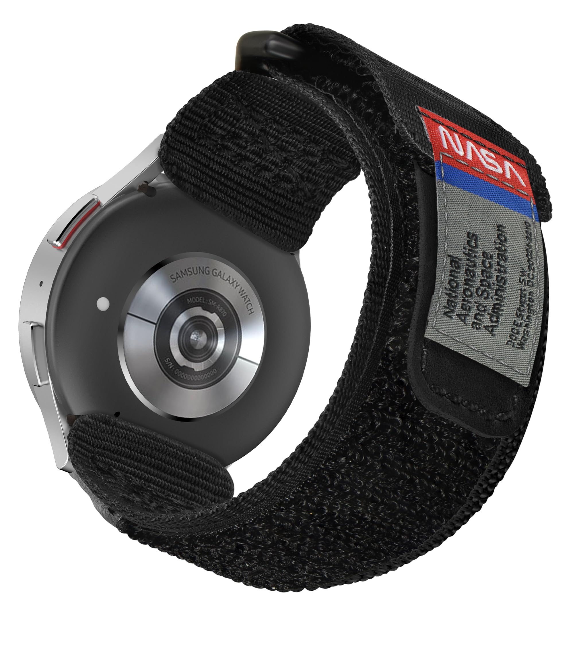 Made for Galaxy Watch 6/5 Band, NASA Licensed Rugged Nylon Leather Sports Strap With Woven Loop Design For 20mm Watch Bands - Tough Tactical Replacement - Black