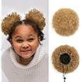 Real Human Hair Afro Puff Ponytail Natural for Kids Black Women Short Kinky Curly Ponytail Extension Drawstring 4c Ponytail Fake African American Cheer Afro Puffs High Bun Updo Light Blonde 6 Inch 40g