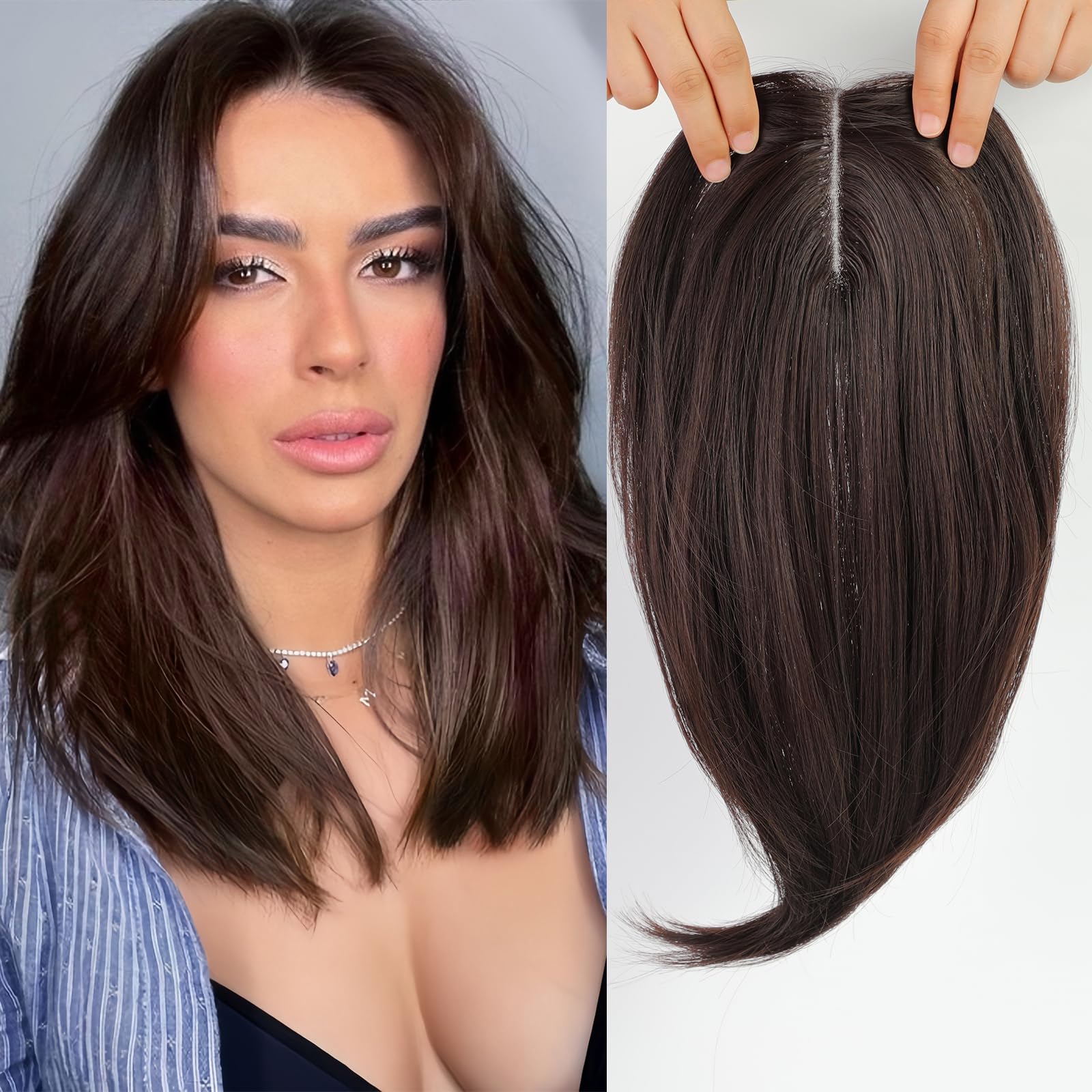 Photo 1 of Starluck 14 Inch Light Auburn Layered Hair Topper with Bangs for Women, Synthetic Swiss Base Top with 3 Clips for Women with Thinning Grey Hair Loss
