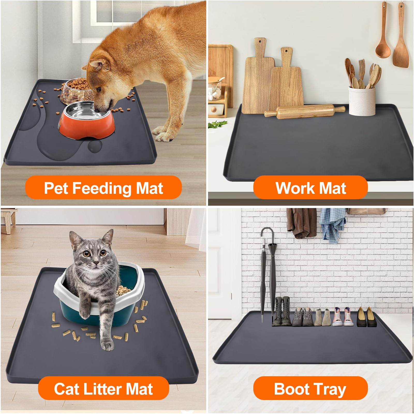 Mini fridge Silicone Mat with Raised Edge, Under Washing Machine Pad Under Mini Refrigerator Freezer Protect From Appliance Leaks Water Spills absorbent (Black, 24'' x 24'')