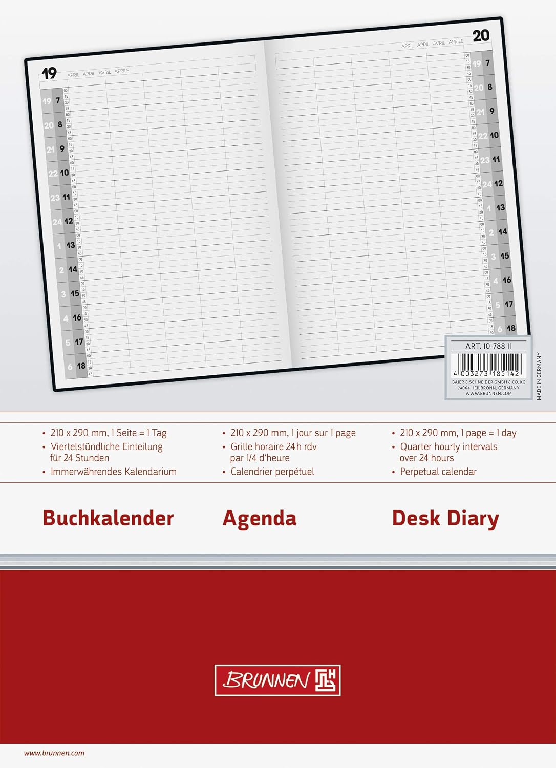 BRUNNEN 1078811 Agenda 24 Service Calendar (1 Page = 1 Day, 21.0 x 29.0 cm, Foam Film Cover, Calendar Perpetual) - Image 3