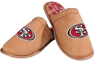 FOCO Men's NFL Team Logo Flannel Lined Faux Suede Brown Scuff Slippers