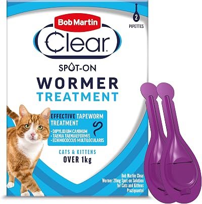Bob Martin Clear Spot On Wormer for Cats & Kittens 2 Pipettes 100% Effective