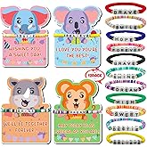 12Pcs Friendship Clay Beaded Bracelets Bulk with Birthday Cards Letter Inspirational Stretch Bracelet Adjustable Colorful Bracelet Y2K Summer Beach Elastic Bracelets for Women Girls Teens Party Favors