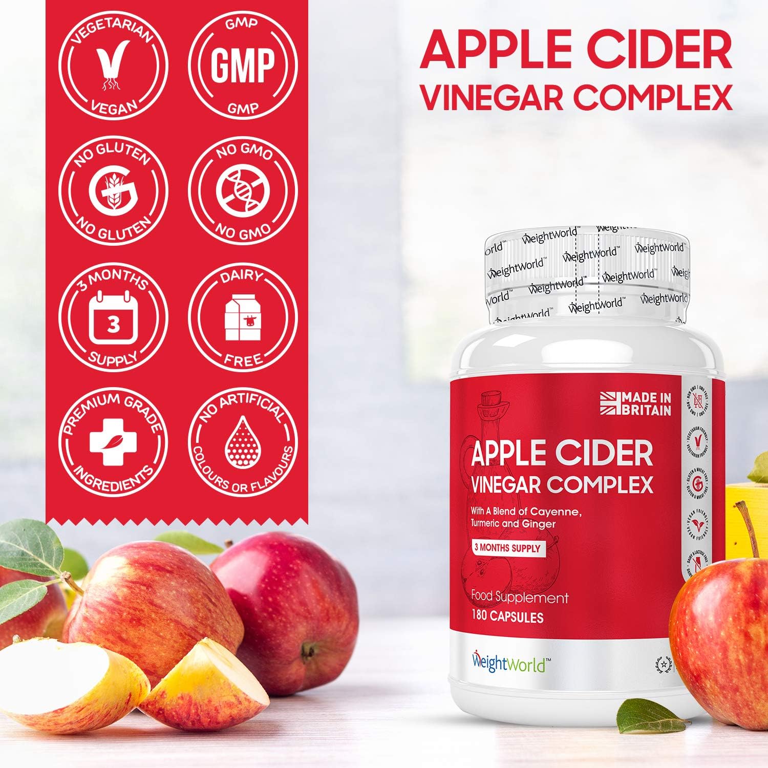 Apple Cider Vinegar Capsules 1860mg, 2 Months Supply, 180 Capsules, 4 Probiotic Strains (2 Billion CFUs), with Cayenne Pepper - Image 5